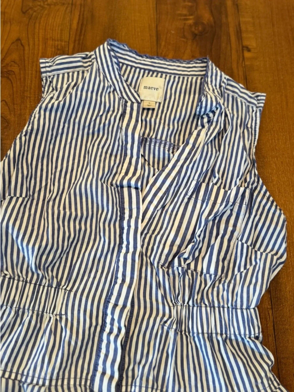 Maeve Anthropologie Blue & White Striped Button down Mini dress preppy womens S - Picture 2 of 7